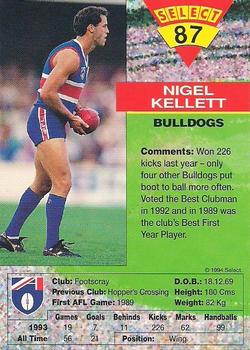 1994 Select AFL #87 Nigel Kellett Back